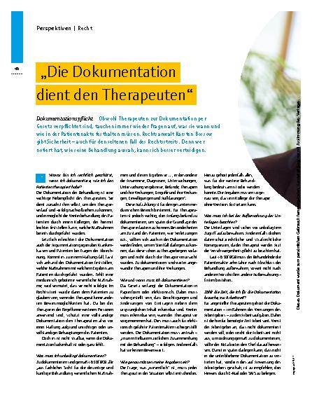 Vorschauseite 1: Dokumentationspflicht – „Die Dokumentation dient den Therapeuten“