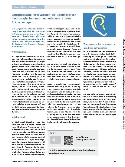 Vorschauseite 1: Logopädische Intervention bei kombinierten neurologischen und neurodegenerativen Erkrankungen