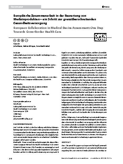 Vorschauseite 1: Europäische Zusammenarbeit in der Bewertung von Medizinprodukten – ein Schritt zur grenzüberschreitenden Gesundheitsversorgung