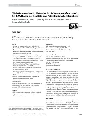 Vorschauseite 1: DNVF-Memorandum III „Methoden für die Versorgungsforschung“, Teil 3: Methoden der Qualitätsund Patientensicherheitsforschung