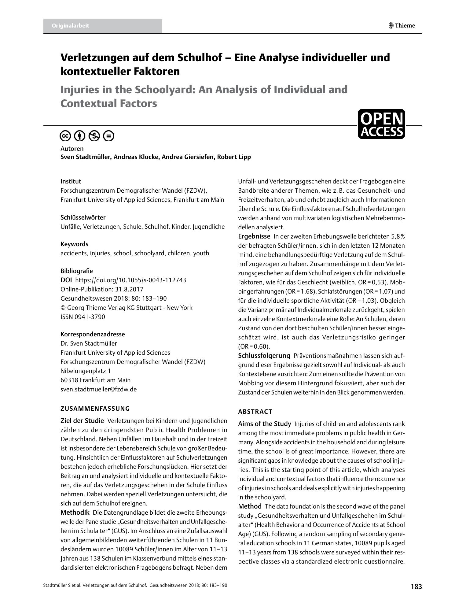 Vorschauseite 1: Verletzungen auf dem Schulhof – Eine Analyse individueller und kontextueller Faktoren