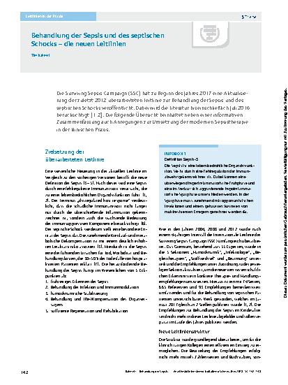 Vorschauseite 1: Behandlung der Sepsis und des septischen Schocks – die neuen Leitlinien