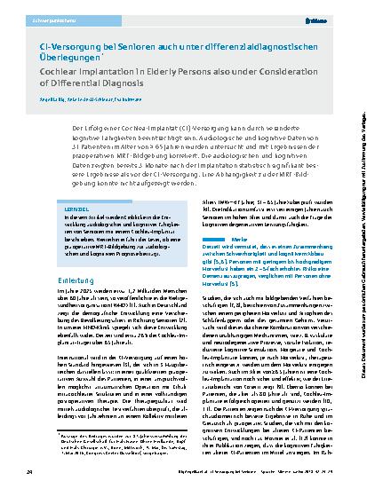 Vorschauseite 1: CI-Versorgung bei Senioren auch unter differenzialdiagnostischen Überlegungen
