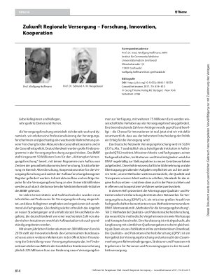 Vorschauseite 1: Zukunft Regionale Versorgung – Forschung, Innovation, Kooperation