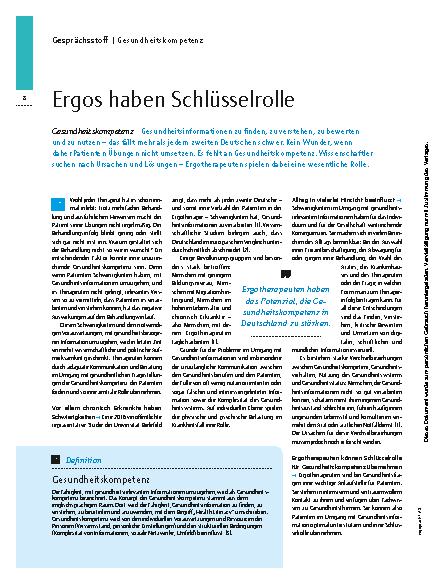 Vorschauseite 1: Gesundheitskompetenz – Ergos haben Schlüsselrolle