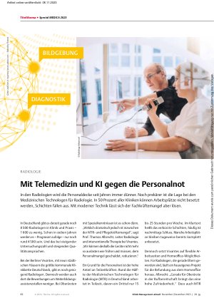 Vorschauseite 1: Radiologie: Mit Telemedizin und KI gegen die Personalnot