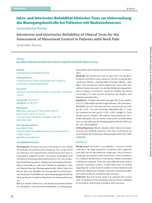 Vorschauseite 1: Intraund Intertester-Reliabilität klinischer Tests zur Untersuchung der Bewegungskontrolle bei Patienten mit Nackenschmerzen