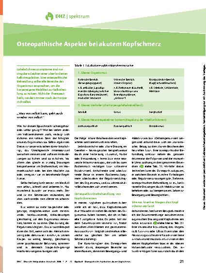 Vorschauseite 1: Osteopathische Aspekte bei akutem Kopfschmerz