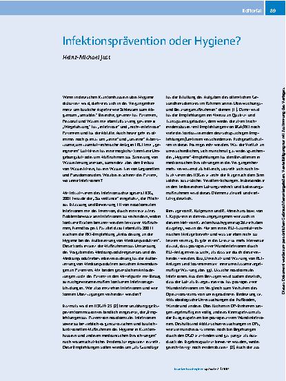 Vorschauseite 1: Infektionsprävention oder Hygiene?