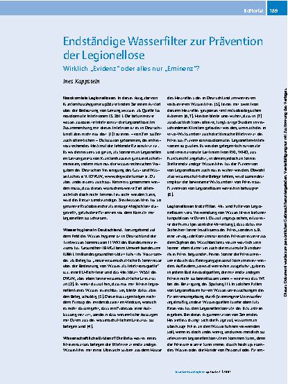 Vorschauseite 1: Endständige Wasserfilter zur Prävention der Legionellose