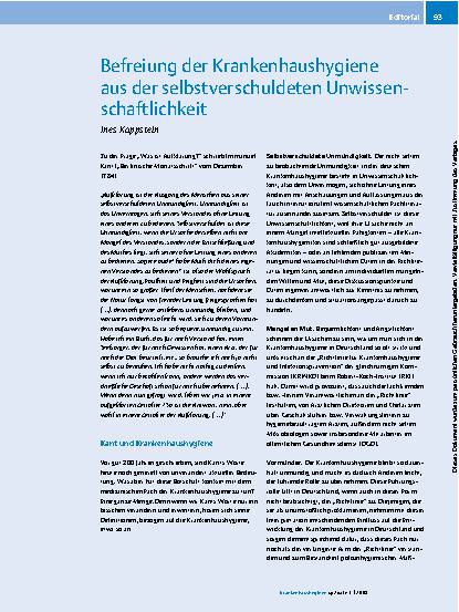 Vorschauseite 1: Befreiung der Krankenhaushygiene aus der selbstverschuldeten Unwissenschaftlichkeit