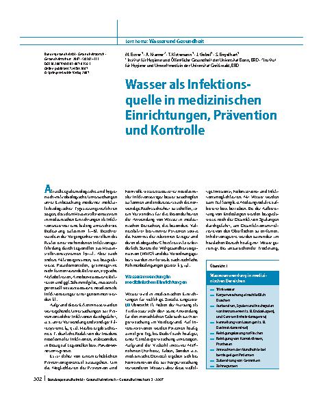 Vorschauseite 1: Wasser als Infektionsquelle in medizinischen Einrichtungen, Prävention und Kontrolle