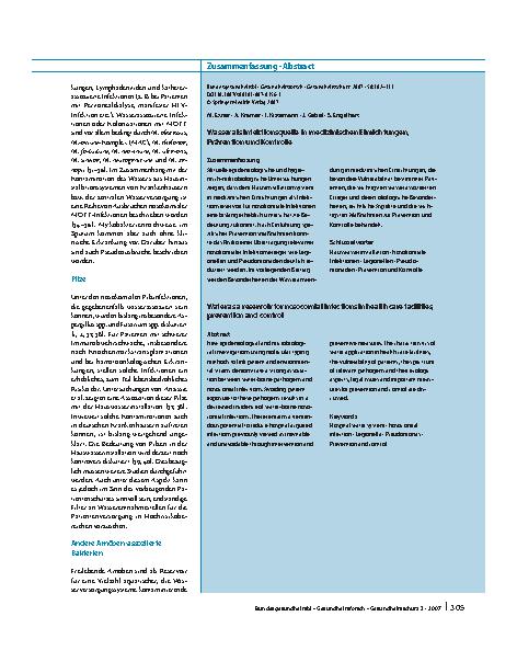 Vorschauseite 4: Wasser als Infektionsquelle in medizinischen Einrichtungen, Prävention und Kontrolle