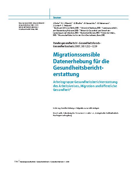Vorschauseite 1: Migrationssensible Datenerhebung für die Gesundheitsberichterstattung