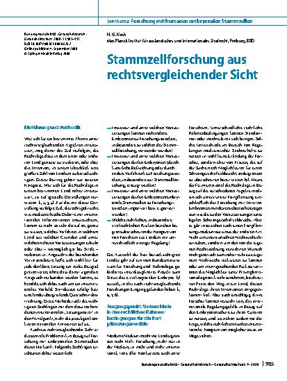 Vorschauseite 1: Stammzellforschung aus rechtsvergleichender Sicht