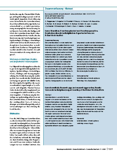 Vorschauseite 3: Lyme-Borreliose: Forschungsbedarf und Forschungsansätze