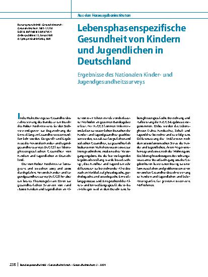 Vorschauseite 1: Lebensphasenspezifische Gesundheit von Kindern und Jugendlichen in Deutschland