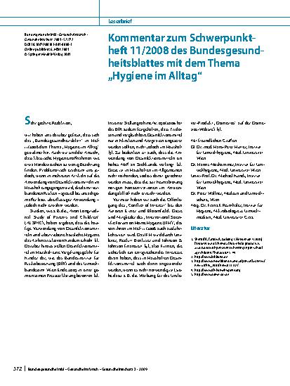 Vorschauseite 1: Kommentar zum Schwerpunktheft 11/2008 des Bundesgesundheitsblattes mit dem Thema „Hygiene im Alltag“