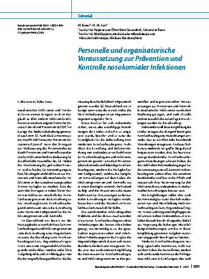 Vorschauseite 1: Personelle und organisatorische Voraussetzung zur Prävention und Kontrolle nosokomialer Infektionen