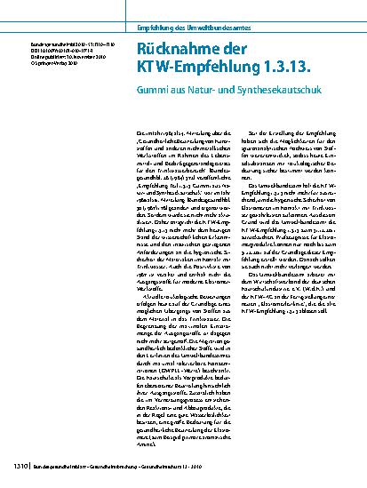 Vorschauseite 1: Rücknahme der KTW-Empfehlung 1. 3. 13. Gummi aus Naturund Synthesekautschuk