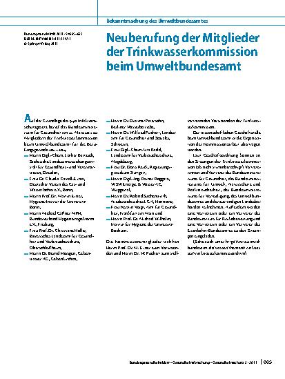 Vorschauseite 1: Neuberufung der Mitglieder der Trinkwasserkommission beim Umweltbundesamt