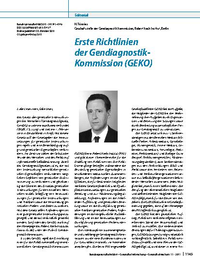Vorschauseite 1: Erste Richtlinien der Gendiagnostik-Kommission (GEKO)