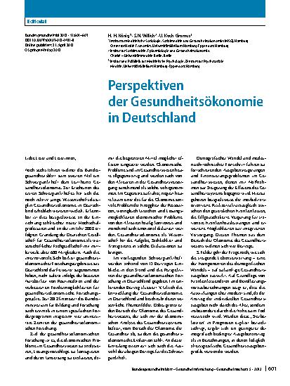 Vorschauseite 1: Perspektiven der Gesundheitsökonomie in Deutschland