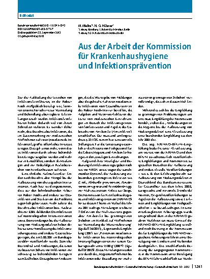 Vorschauseite 1: Aus der Arbeit der Kommission für Krankenhaushygiene und Infektionsprävention
