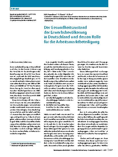 Vorschauseite 1: Der Gesundheitszustand der Erwerbsbevölkerung in Deutschland und dessen Rolle für die Arbeitsmarktbeteiligung