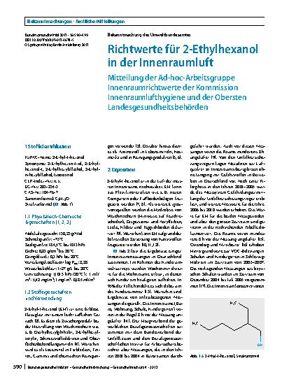 Vorschauseite 1: Richtwerte für 2-Ethylhexanol in der Innenraumluft