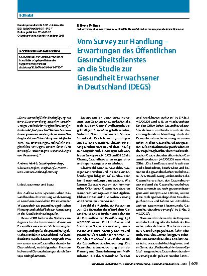 Vorschauseite 1: Vom Survey zur Handlung – Erwartungen des Öffentlichen Gesundheitsdienstes an die Studie zur Gesundheit Erwachsener in Deutschland (DEGS)