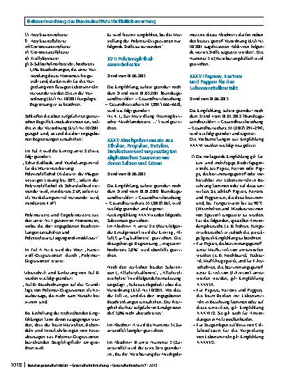 Vorschauseite 2: Gesundheitliche Beurteilung von Materialien und Gegenständen für den Lebensmittelkontakt im Rahmen des Lebensmittelund Futtermittelgesetzbuches