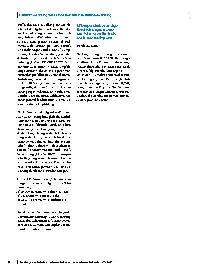 Vorschauseite 6: Gesundheitliche Beurteilung von Materialien und Gegenständen für den Lebensmittelkontakt im Rahmen des Lebensmittelund Futtermittelgesetzbuches