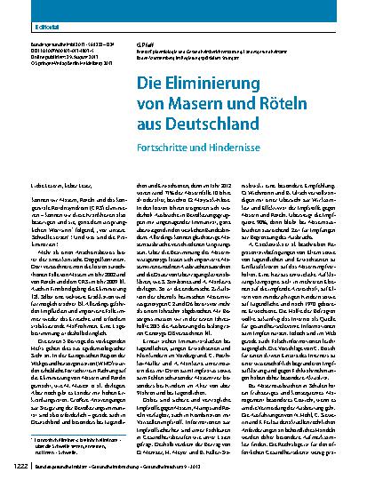 Vorschauseite 1: Die Eliminierung von Masern und Röteln aus Deutschland