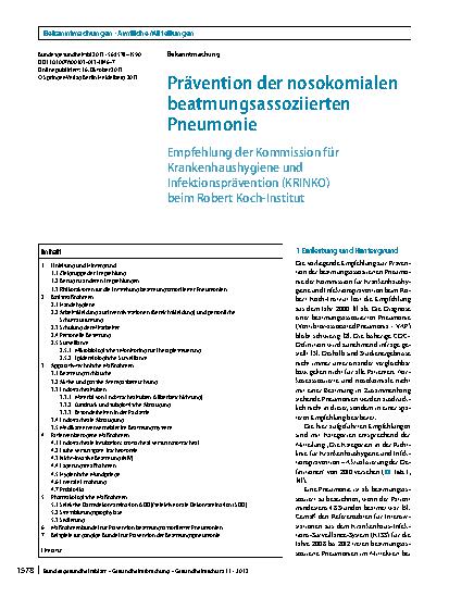 Vorschauseite 1: Prävention der nosokomialen beatmungsassoziierten Pneumonie