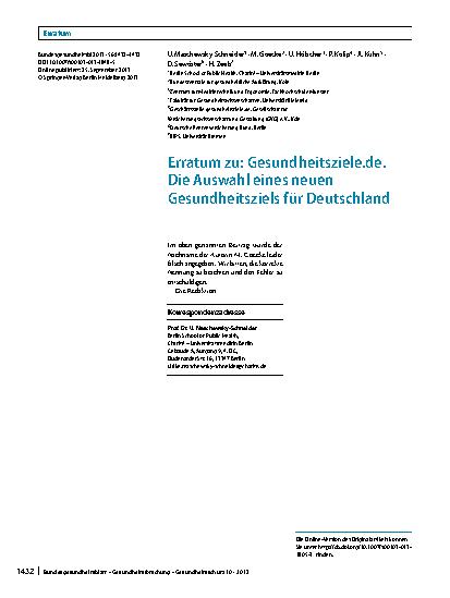 Vorschauseite 1: Erratum zu: Gesundheitsziele.de. Die Auswahl eines neuen Gesundheitsziels für Deutschland