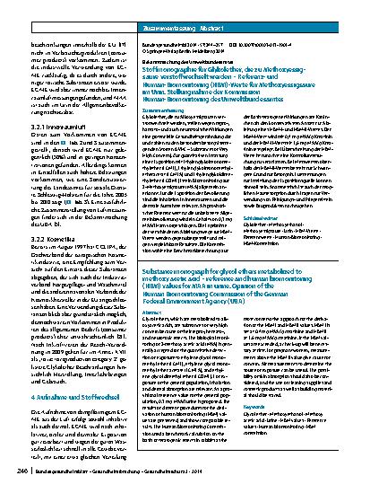 Vorschauseite 3: Bekanntmachung des Umweltbundesamtes: Stoffmonographie für Glykolether, die zu Methoxyessigsäure verstoffwechselt werden – Referenzund Human-Biomonitoring (HBM)-Werte für Methoxye…