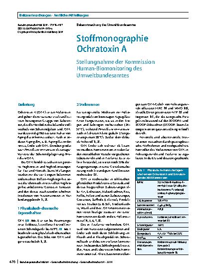 Vorschauseite 1: Stoffmonographie Ochratoxin A