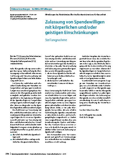 Vorschauseite 1: Zulassung von Spendewilligen mit körperlichen und/oder geistigen Einschränkungen