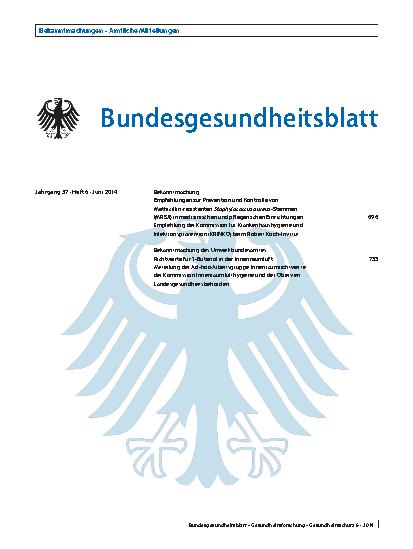 Vorschauseite 1: Empfehlungen zur Prävention und Kontrolle von Methicillin-resistenten Staphylococcus aureus-Stämmen (MRSA) in medizinischen und pflegerischen Einrichtungen