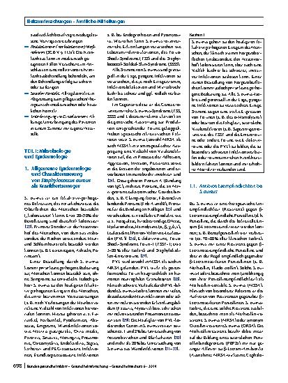 Vorschauseite 4: Empfehlungen zur Prävention und Kontrolle von Methicillin-resistenten Staphylococcus aureus-Stämmen (MRSA) in medizinischen und pflegerischen Einrichtungen