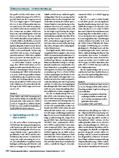 Vorschauseite 6: Empfehlungen zur Prävention und Kontrolle von Methicillin-resistenten Staphylococcus aureus-Stämmen (MRSA) in medizinischen und pflegerischen Einrichtungen