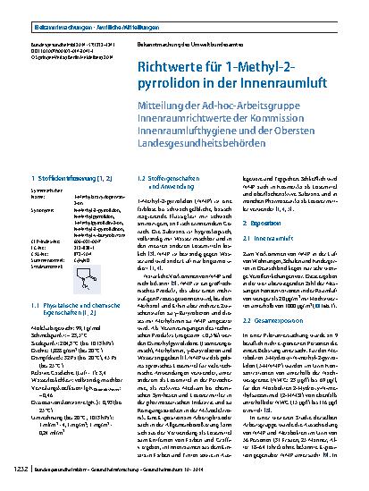 Vorschauseite 1: Richtwerte für 1-Methyl-2-pyrrolidon in der Innenraumluft