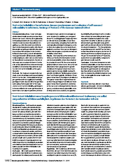 Vorschauseite 3: Test–retest reliability of an infectious disease questionnaire and evaluation of self-assessed vulnerability to infections