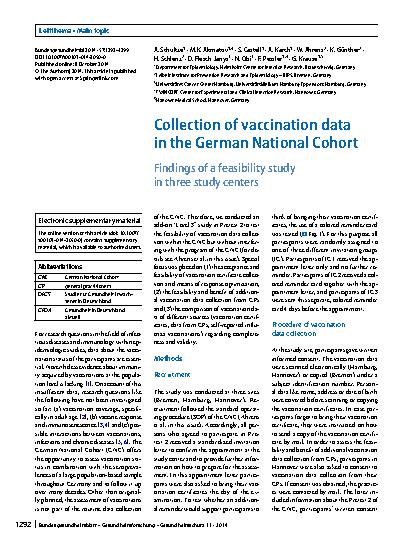 Vorschauseite 1: Collection of vaccination data in the German National Cohort