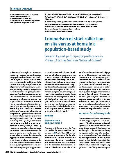 Vorschauseite 1: Comparison of stool collection on site versus at home in a population-based study