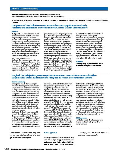 Vorschauseite 3: Comparison of stool collection on site versus at home in a population-based study