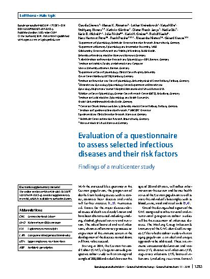 Vorschauseite 1: Evaluation of a questionnaire to assess selected infectious diseases and their risk factors
