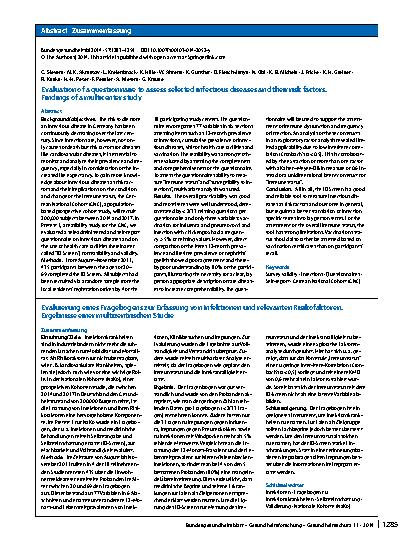 Vorschauseite 3: Evaluation of a questionnaire to assess selected infectious diseases and their risk factors