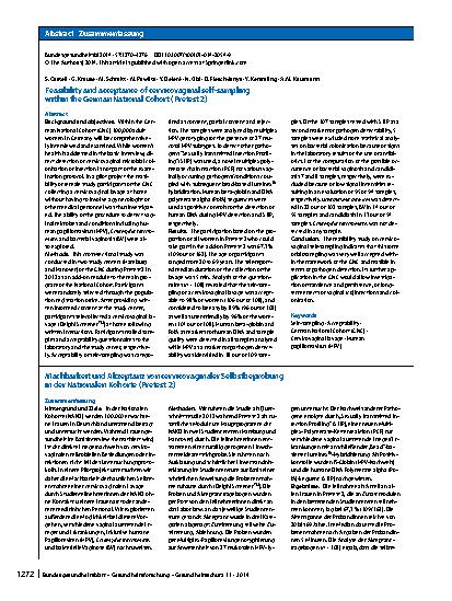 Vorschauseite 3: Feasibility and acceptance of cervicovaginal self-sampling within the German National Cohort (Pretest 2)